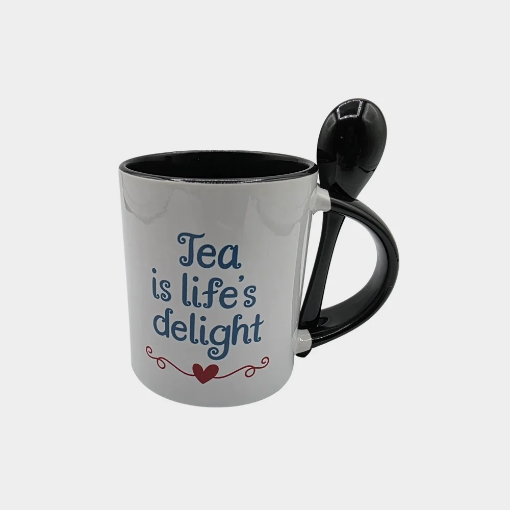Tea is Life’s Delight Black Mug featuring Pioneer Polly - Image 2